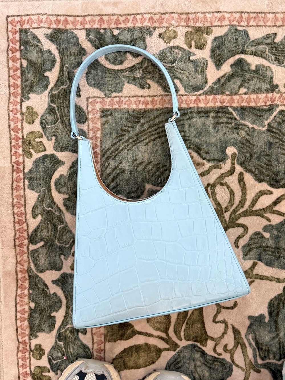 STAUD Light Blue Croc-Embossed Shoulder Bag